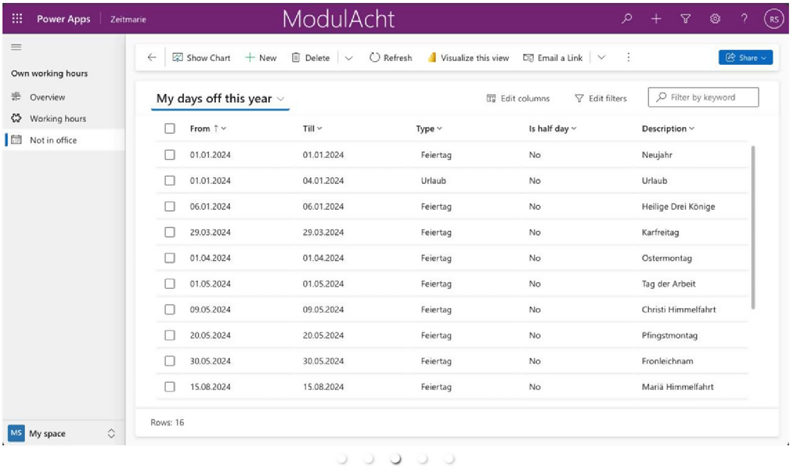 ModulAcht Zeitmarie Days off