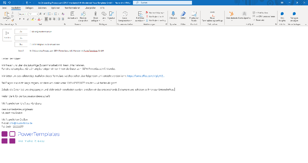 SEPA Email Link zur Datenerfassunf