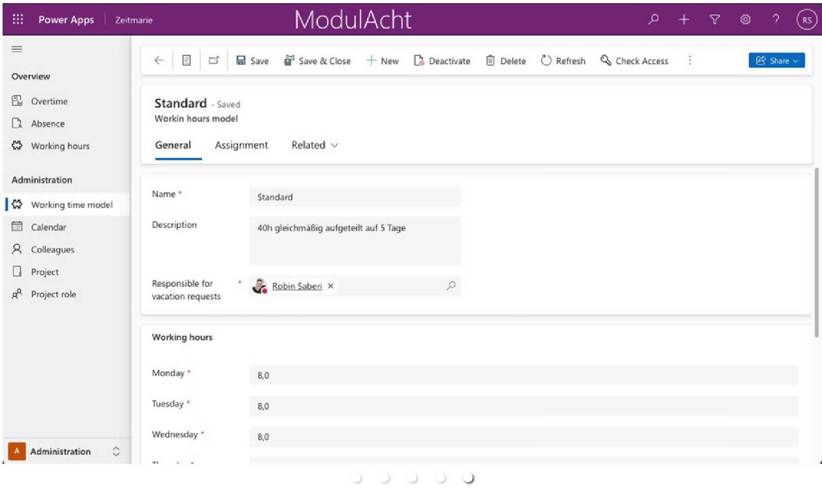ModulAcht Zeitmarie Working Hours Model